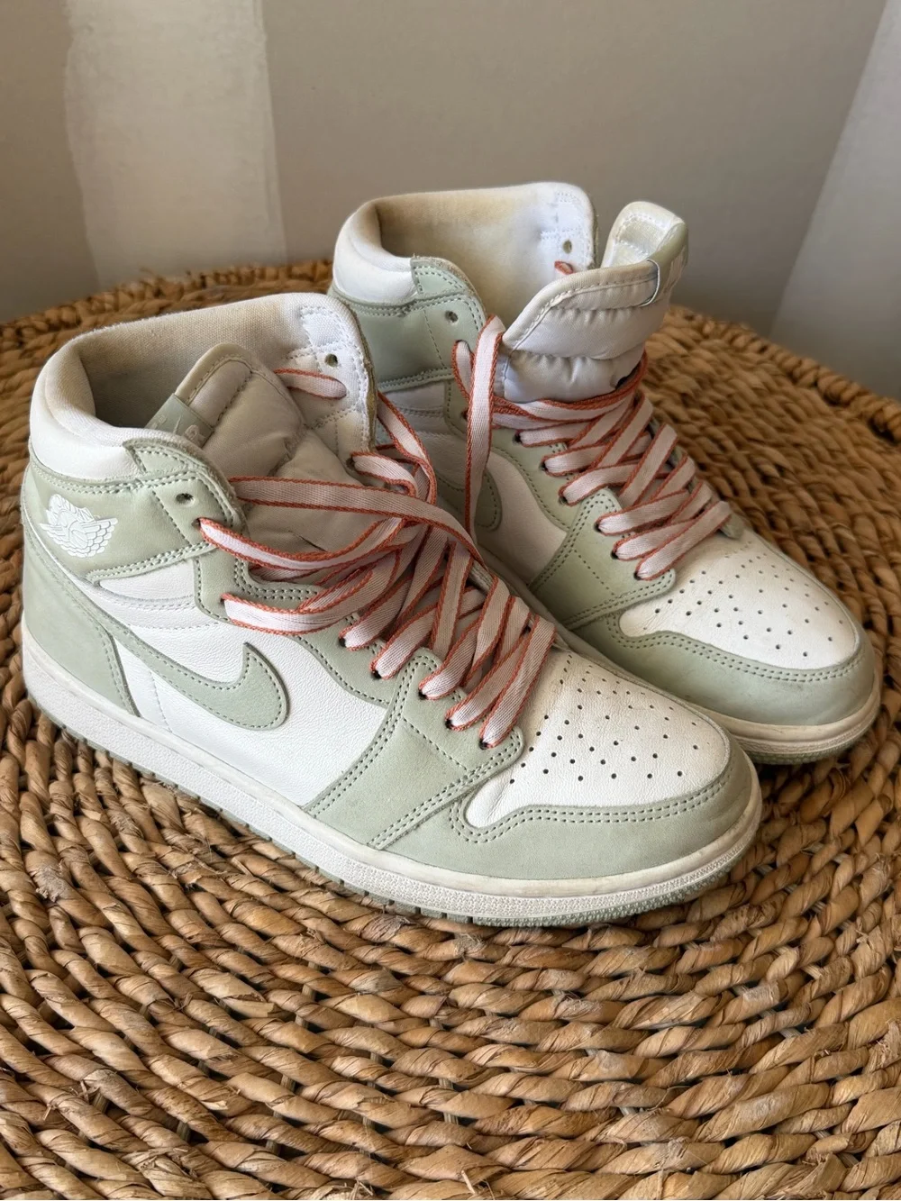 Nike Women’s High-Top Sneakers in Mint and White with Pink Laces